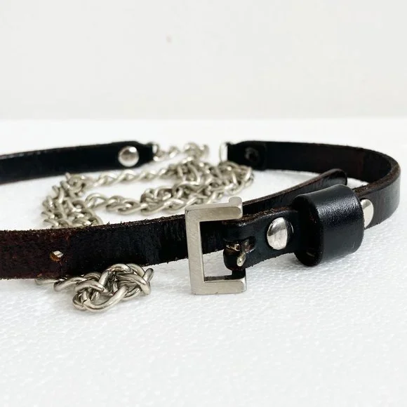 VINTAGE LEATHER AND CHAIN BELT - Picture 1 of 6